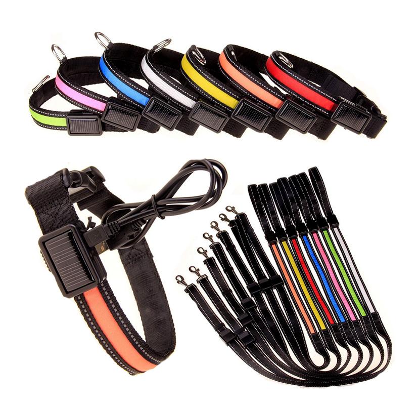 USB AND SOLAR CHARGE REFLECTIVE LED DOG COLLAR