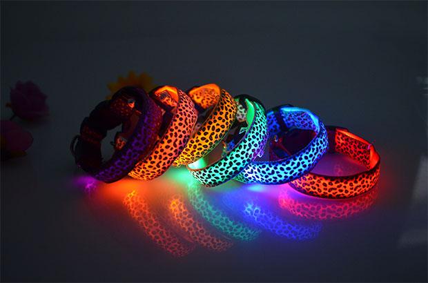 FASHION LEOPARD ADJUSTABLE LED DOG COLLAR
