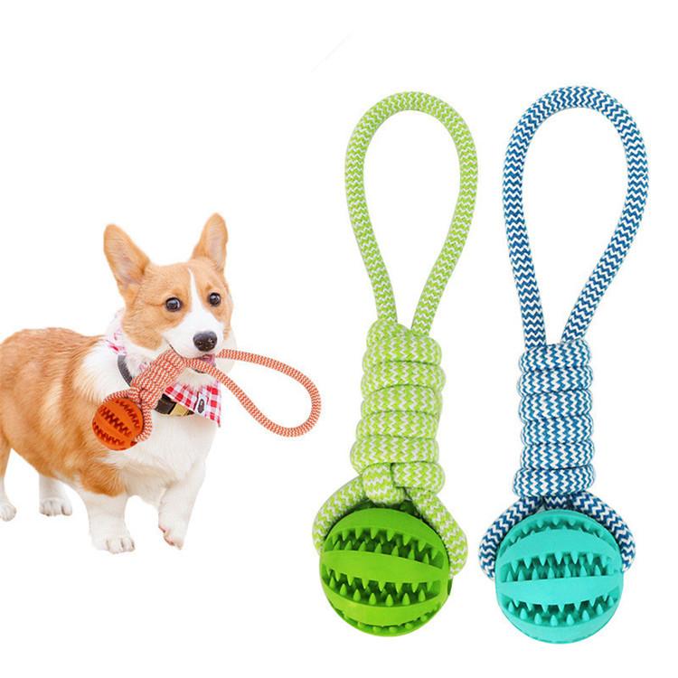 DURABLE RUBBER BALL CHEW TOY WITH COTTON ROPE
