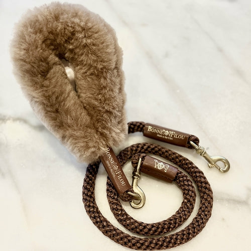 BUNDLE SHEARLING FUR GRIP + ROPE LEASH FOR DOGS