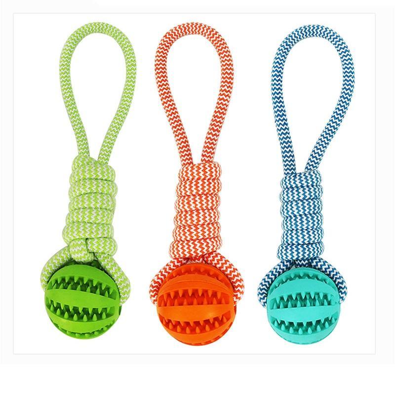 DURABLE RUBBER BALL CHEW TOY WITH COTTON ROPE