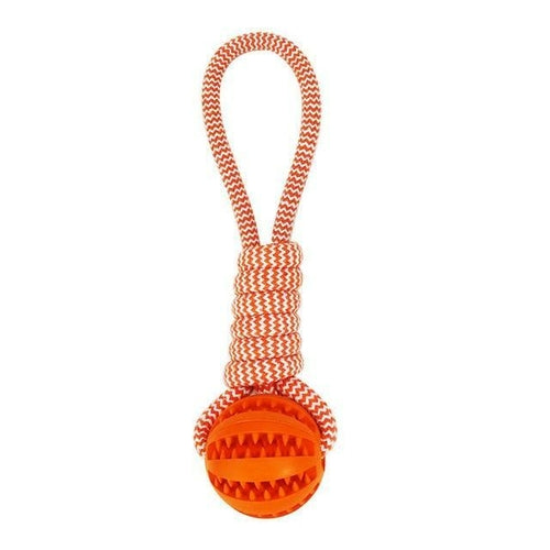 DURABLE RUBBER BALL CHEW TOY WITH COTTON ROPE